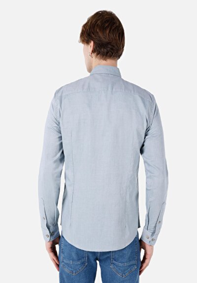 صورة من قميص نحيف رقبة مستقيم رجالي أخضر كم طويل قميص