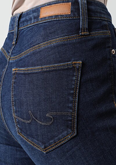 اعرض التفاصيل لـ   خصر متوسط ضيق الساق النسائية بنطلون جينز نيلي غامق