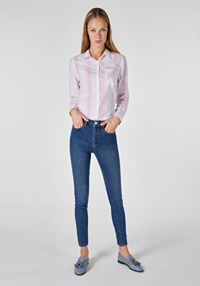 صورة من سوبر سليم   الخصر سوبر سليم الساق نسائي نيلي جينز