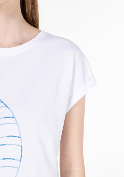 اعرض التفاصيل لـ   رقبة مستديرة مطبوعة نسائية أبيض قصيرة أكمام تي شيرت