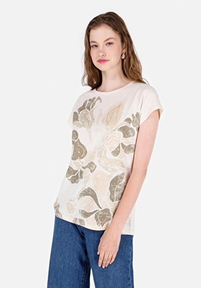 صورة من   رقبة مستديرة نسائي إيكرو كم قصير تي شيرت