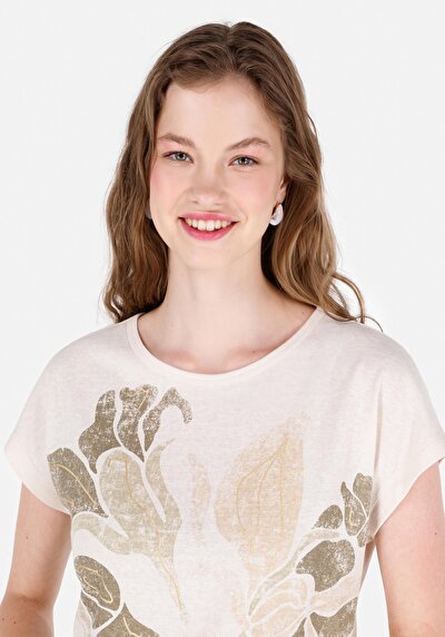 صورة من رقبة مستديرة نسائي إيكرو كم قصير تي شيرت