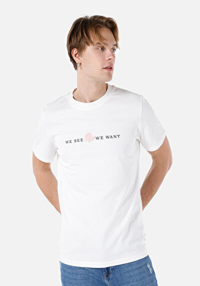 صورة من   رقبة مستديرة مستقيم تي شيرت أبيض بأكمام قصيرة للرجال