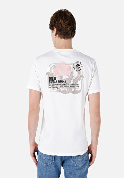 اعرض التفاصيل لـ   رقبة مستديرة مستقيم تي شيرت أبيض بأكمام قصيرة للرجال