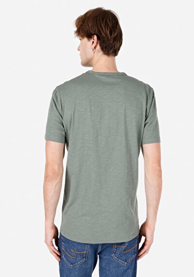 صورة من كومفورت فيت رقبة مستديرة مستقيم رجالي أخضر كم قصير تي شيرت