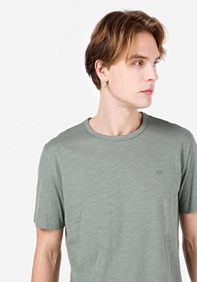 صورة من كومفورت فيت رقبة مستديرة مستقيم رجالي أخضر كم قصير تي شيرت