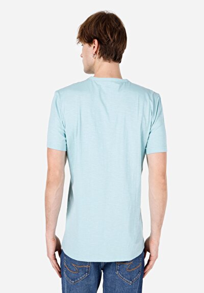 صورة من كومفورت فيت رقبة مستديرة مستقيم رجالي تركواز كم قصير تي شيرت