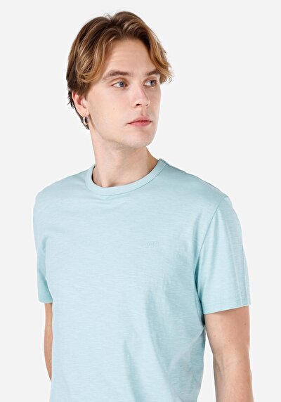 صورة من كومفورت فيت رقبة مستديرة مستقيم رجالي تركواز كم قصير تي شيرت