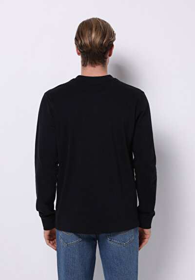 صورة من نحيف بأزرار ياقة مستقيمة رجالي أسود كم طويل تي شيرت