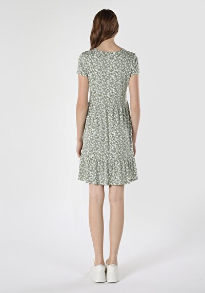 صورة من زهري نسائي أخضر فستان قصير الأكمام