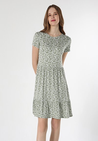 اعرض التفاصيل لـ   زهري نسائي أخضر فستان قصير الأكمام