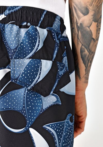 اعرض التفاصيل لـ شورت سباحة أسود مطبوع عادي