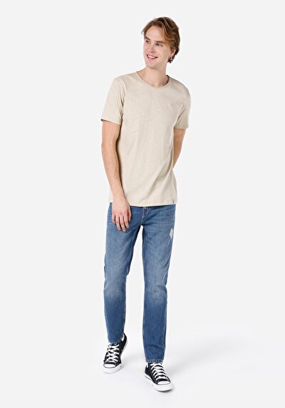 صورة من مقاس عادي رقبة مستديرة مستقيم تي شيرت رجالي بيج كم قصير