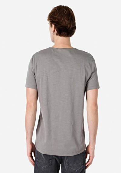 صورة من رقبة مستديرة مستقيم رجالي أخضر كم قصير تي شيرت