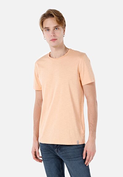 صورة من   رقبة مستديرة مستقيم رجالي برتقالي كم قصير تي شيرت