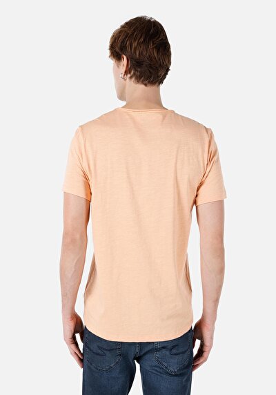 صورة من رقبة مستديرة مستقيم رجالي برتقالي كم قصير تي شيرت