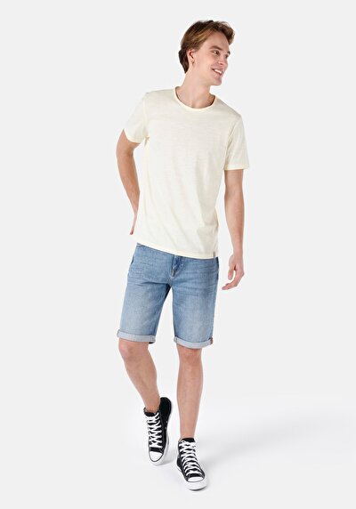 صورة من رقبة مستديرة مستقيم رجالي ساري كم قصير تي شيرت