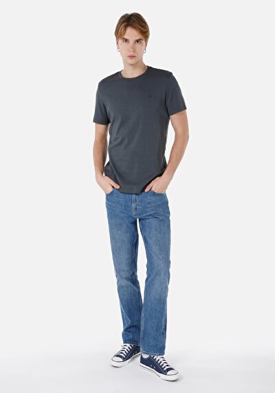 صورة من رقبة مستديرة مستقيم رجالي أنثراسايت كم قصير تي شيرت