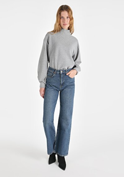 صورة من   خصر عالي مستقيم الساق نسائية جينز نيلي