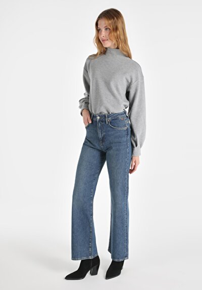 صورة من خصر عالي مستقيم الساق نسائية جينز نيلي