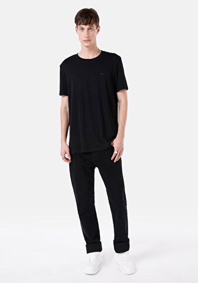 اعرض التفاصيل لـ عادي مقاس رقبة مستديرة مستقيم رجالي أسود كم قصير تي شيرت