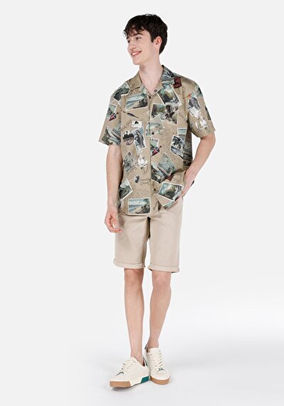 صورة من عادي الخصر مستقيم شورت رجالي بيج