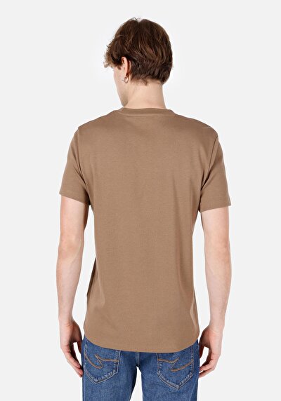 صورة من قصة عادية رقبة مستديرة مستقيم رجالي بني كم قصير تي شيرت