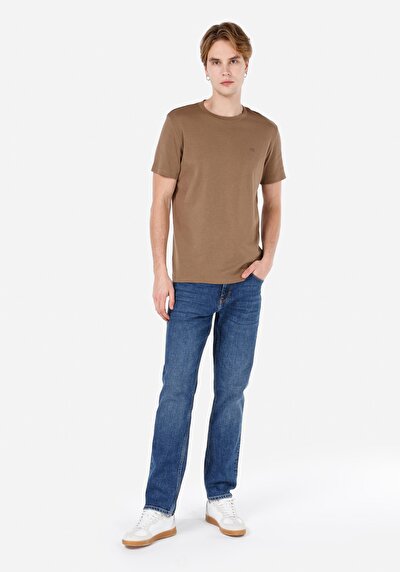 صورة من قصة عادية رقبة مستديرة مستقيم رجالي بني كم قصير تي شيرت