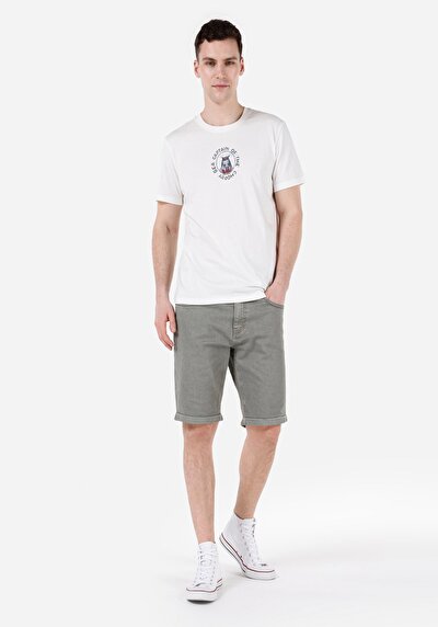 صورة من عادي الخصر مستقيم شورت أخضر رجالي