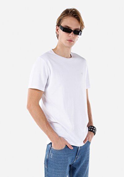 صورة من   رقبة مستديرة مستقيم تي شيرت أبيض بأكمام قصيرة للرجال