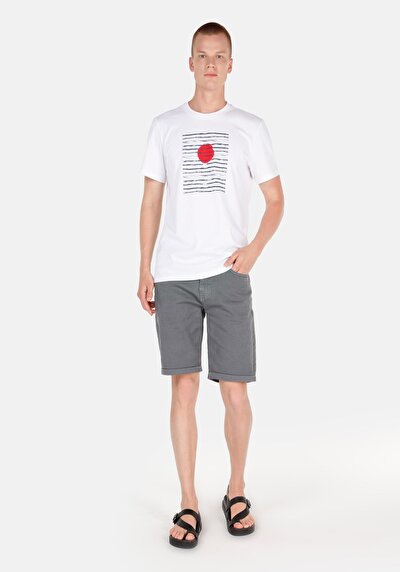 صورة من عادي الخصر مستقيم شورت رجالي رمادي