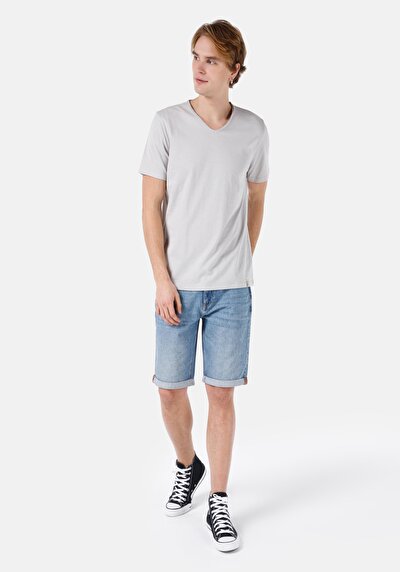 اعرض التفاصيل لـ   على شكل V رقبة مستقيم رجالي حجر كم قصير تي شيرت