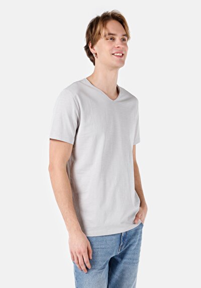 اعرض التفاصيل لـ   على شكل V رقبة مستقيم رجالي حجر كم قصير تي شيرت