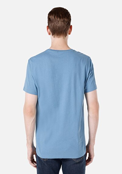 صورة من رقبة مستديرة مستقيم رجالي أزرق كم قصير تي شيرت