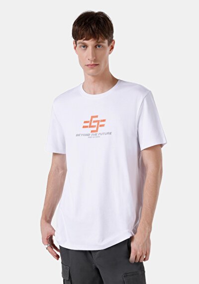 صورة من   رقبة مستديرة مستقيم تي شيرت أبيض بأكمام قصيرة للرجال