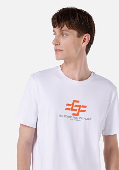 اعرض التفاصيل لـ   رقبة مستديرة مستقيم تي شيرت أبيض بأكمام قصيرة للرجال