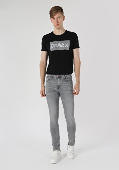 صورة من ضيق  خصر عالي ضيق الساق الجينز الرمادي للرجال