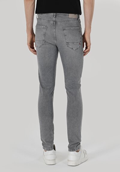 صورة من ضيق خصر عالي ضيق الساق الجينز الرمادي للرجال