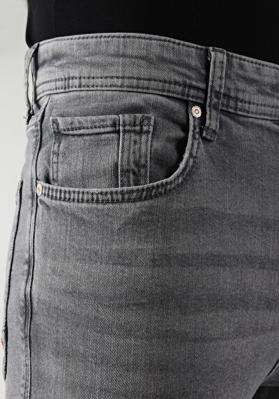 اعرض التفاصيل لـ ضيق  خصر عالي ضيق الساق الجينز الرمادي للرجال