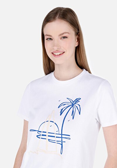 اعرض التفاصيل لـ أبيض للنساء تي شيرت بأكمام قصيرة