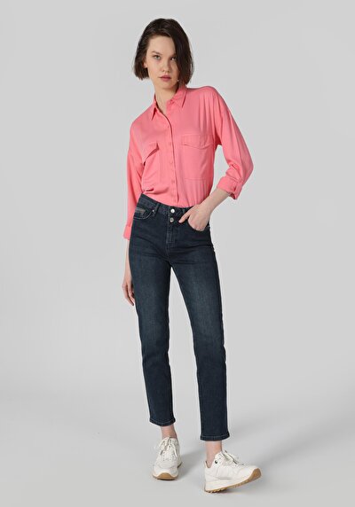 صورة من نحيف   الخصر مستقيم الساق نسائية نيلي جينز