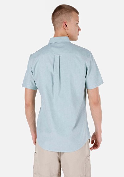 اعرض التفاصيل لـ قميص عادي رقبة مستقيم رجالي أخضر كم قصير قميص