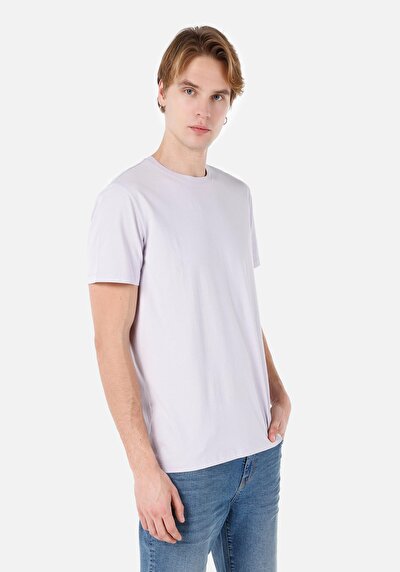 صورة من عادي قصة رقبة مستديرة مستقيم رجالي أرجواني كم قصير تي شيرت