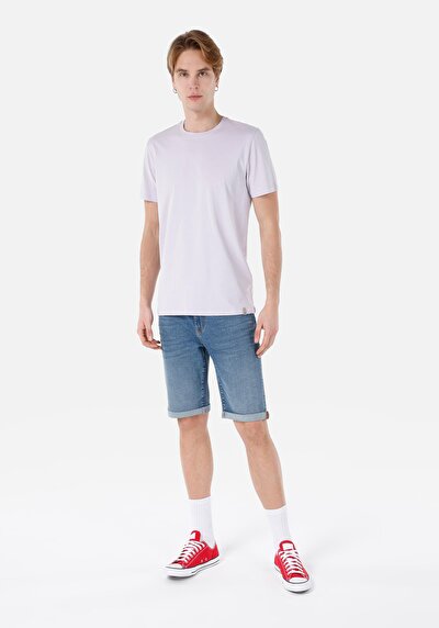 صورة من عادي قصة رقبة مستديرة مستقيم رجالي أرجواني كم قصير تي شيرت