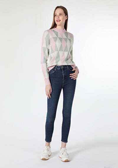 صورة من ضيق  خصر عالي ضيق الساق نسائي نيلي جينز