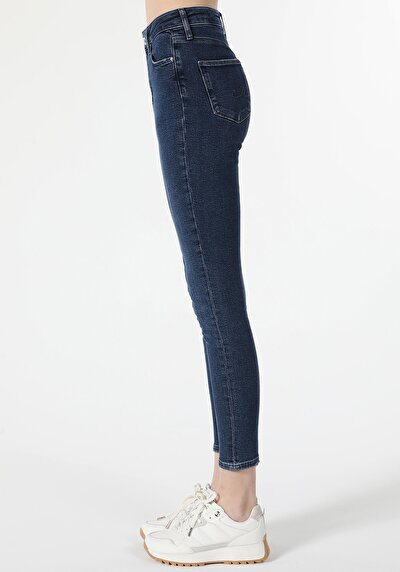 اعرض التفاصيل لـ ضيق  خصر عالي ضيق الساق نسائي نيلي جينز