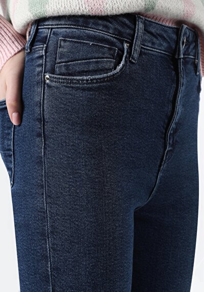 اعرض التفاصيل لـ ضيق  خصر عالي ضيق الساق نسائي نيلي جينز