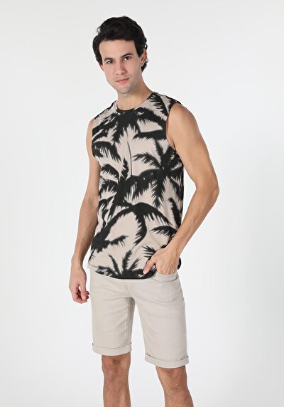 صورة من رقبة مستديرة كم قصير رجالي أسود تانك توب