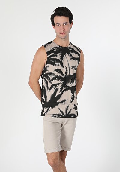 صورة من رقبة مستديرة كم قصير رجالي أسود تانك توب