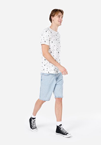 اعرض التفاصيل لـ   رقبة مستديرة مطبوعة للرجال أبيض بأكمام قصيرة تي شيرت